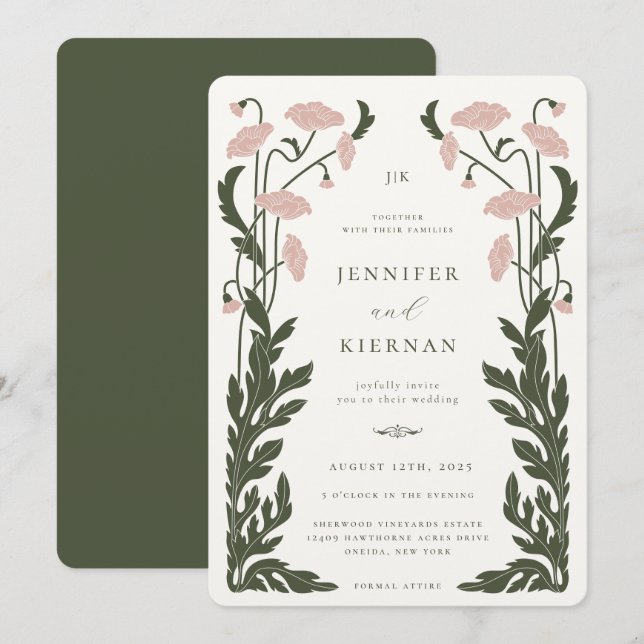Invitación Boda floral de Art Nouveau (Anverso / Reverso)