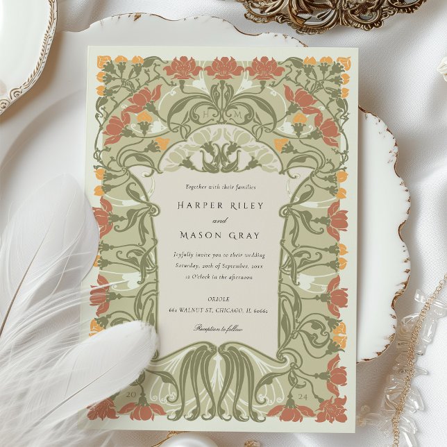 Invitación Boda floral de Art Nouveau en tonos cálidos de la  (Subido por el creador)