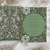 Boda floral de Art Nouveau verde apagado