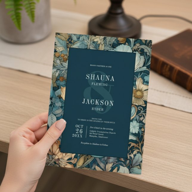 Invitación Boda floral de Art Nouveau Verde azulado William M (Subido por el creador)