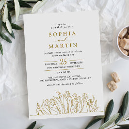 Invitación Boda floral de arte de línea moderna