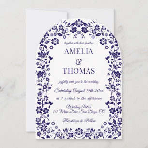 Invitación Boda Floral de Arte Popular Azul