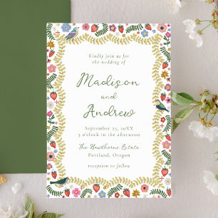 Invitación Boda floral de arte popular caprichosa
