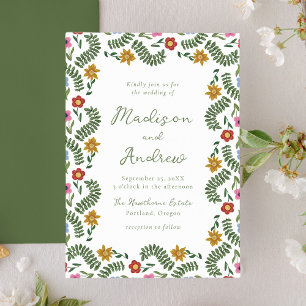 Invitación Boda floral de arte popular caprichosa