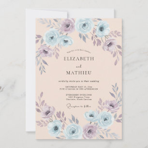 Invitación Boda Floral de Azul Claro Etéreo con Rubor
