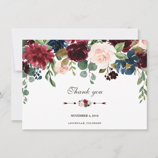 Invitación Boda floral de azul marino Merlot Encantador Agrad (Anverso)