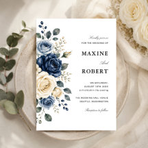 Boda floral de azul marino y rosa marfil polvorien