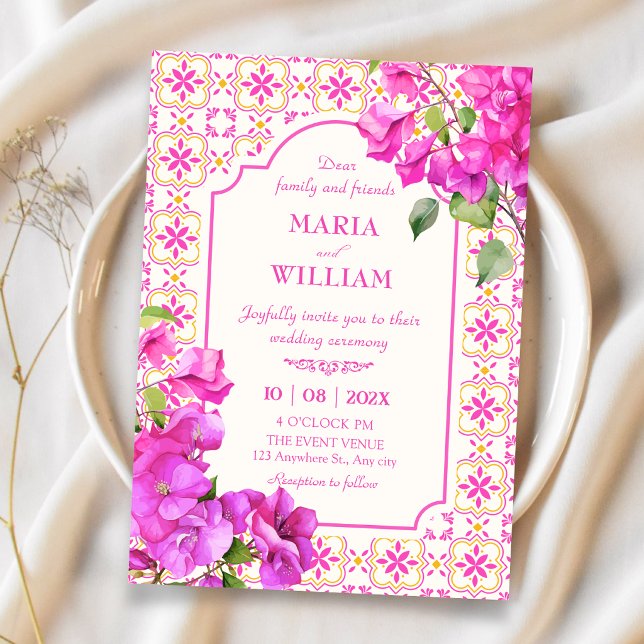 Invitación Boda floral de azulejo rosa (Subido por el creador)