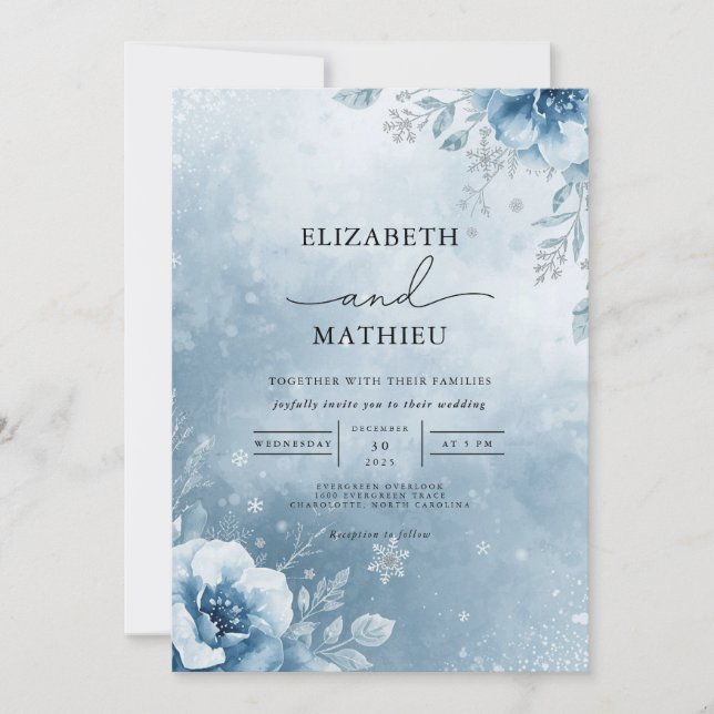 Invitación Boda Floral de Azure Frosty (Anverso)