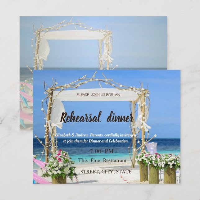 Invitación Boda Floral de Beach Arbor Ensayo Cena (Anverso / Reverso)