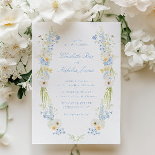 Invitación Boda floral de bebé azul y amarillo mantequilla