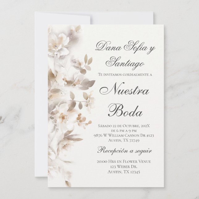 Invitación Boda floral de Beige (Anverso)