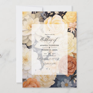 Invitación Boda floral de beige claro y champán