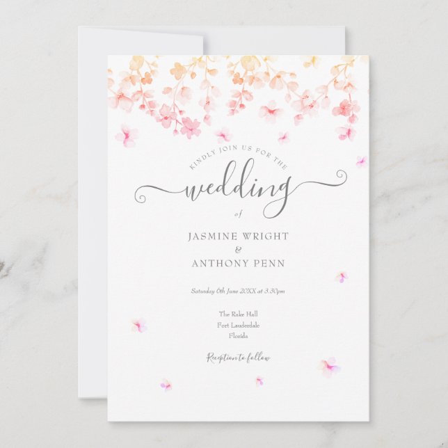 Invitación Boda Floral de Blossom Peach (Anverso)