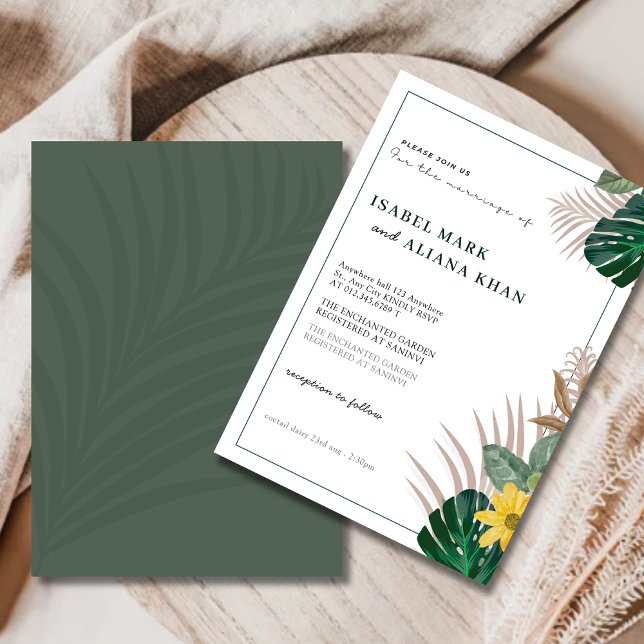 Invitación Boda floral de boho blanco y verde sabio moderno (INVITATION)