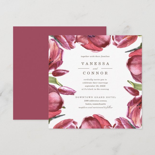 Invitación Boda Floral de Boho clásico de Poppies rojos (Anverso / Reverso)