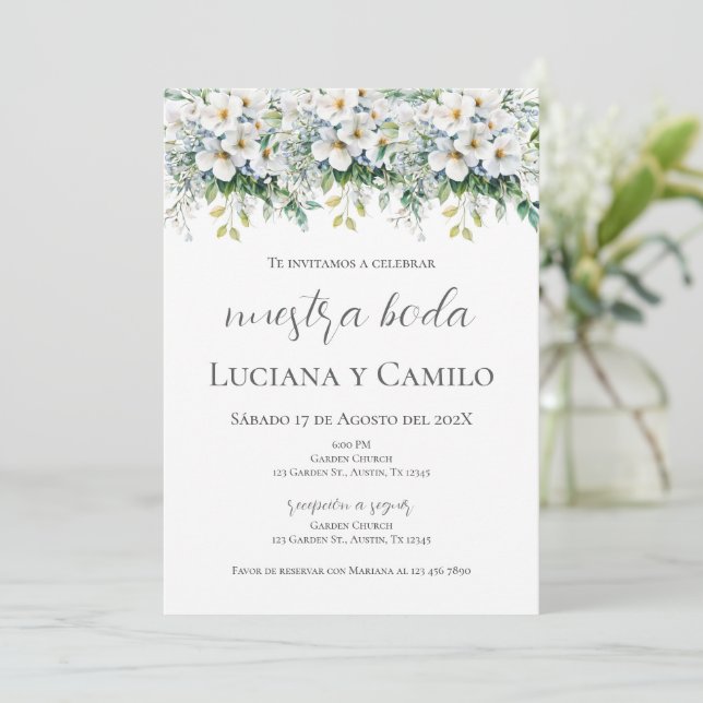 Invitación Boda floral de Boho español (Anverso de pie)
