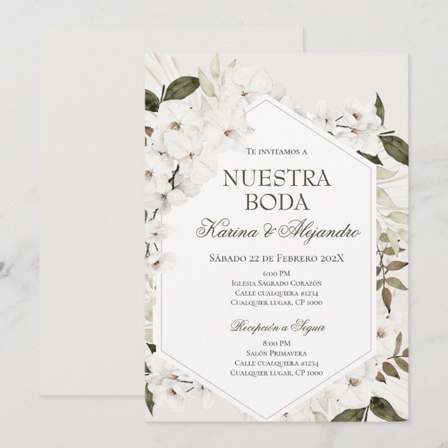 Invitación Boda floral de Boho español (Anverso / Reverso)