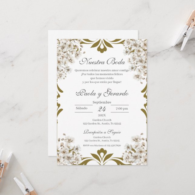 Invitación Boda floral de Boho español (Anverso/Reverso In Situ)