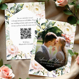 Invitación Boda Floral de Boho Foto código QR Guardar las fec