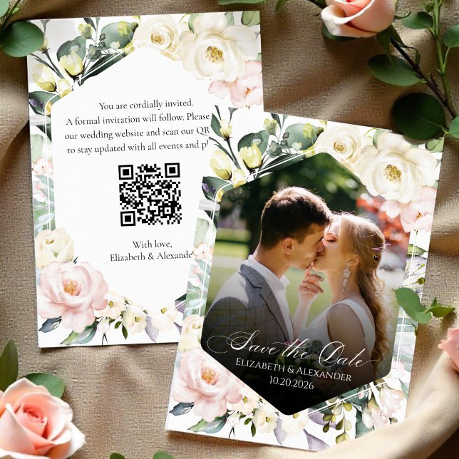 Invitación Boda Floral de Boho Foto código QR Guardar las fec (Subido por el creador)