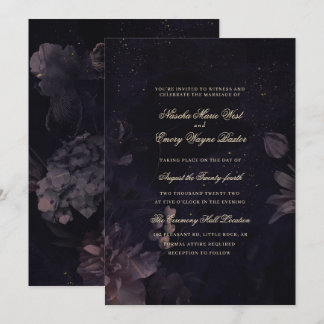 Invitación Boda floral de Boho gótico oscuro morado
