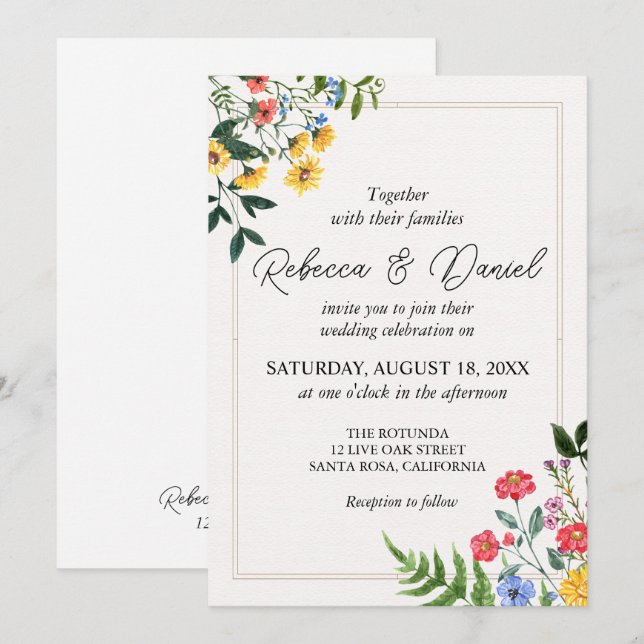 Invitación Boda floral de Boho Neutral Rústico (Anverso / Reverso)
