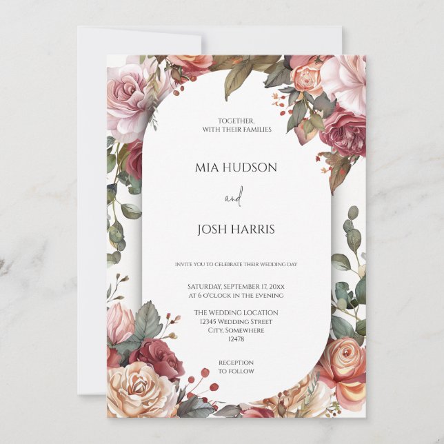 Invitación Boda floral de Boho Neutral Rústico (Anverso)