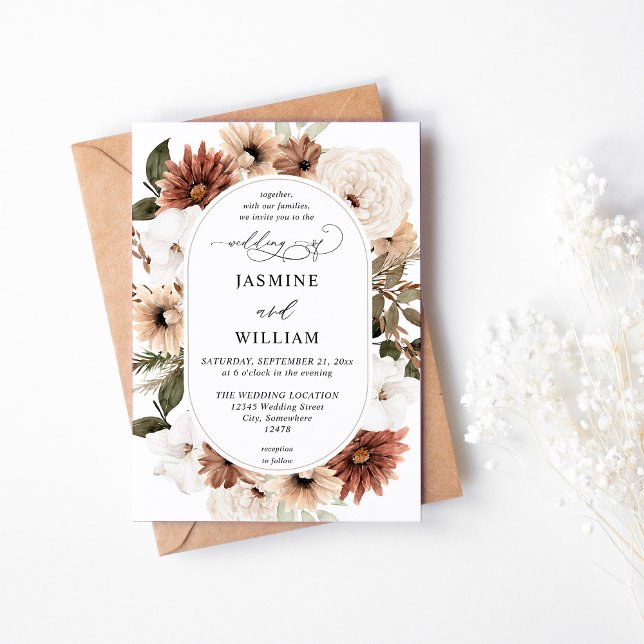 Invitación Boda floral de Boho Neutral Rústico (Subido por el creador)