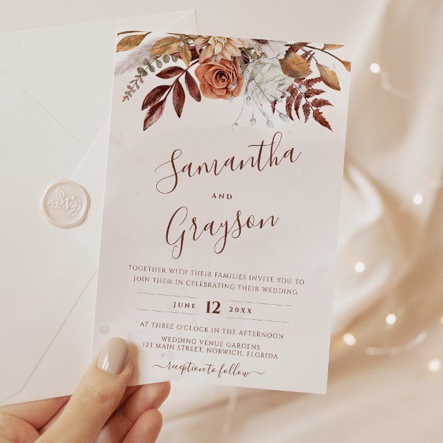 Invitación Boda floral de Boho Neutral Rústico (Subido por el creador)