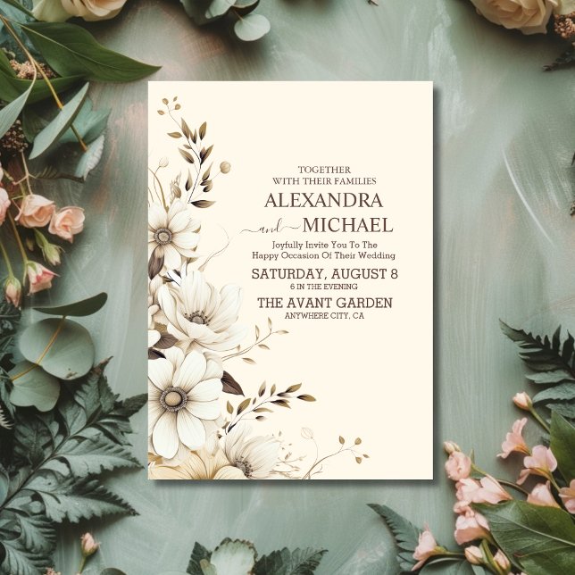 Invitación Boda floral de Boho Neutral Rústico (Subido por el creador)