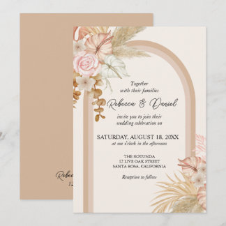 Invitación Boda floral de Boho Neutral Rústico