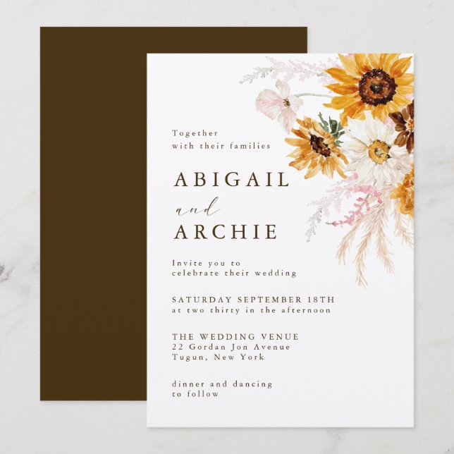 Invitación Boda floral de Boho Sunshine (Anverso / Reverso)