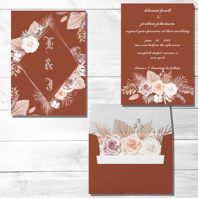 Invitación Boda FLORAL DE BOHO TERRACOTTA SENCILLO (Subido por el creador)