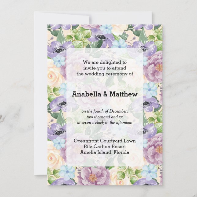 Invitación Boda floral de bonito (Anverso)