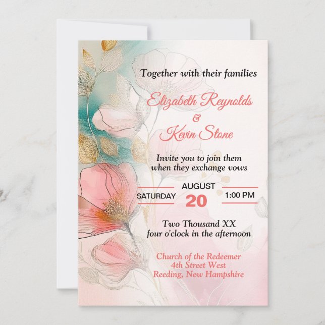 Invitación Boda floral de bonito (Anverso)