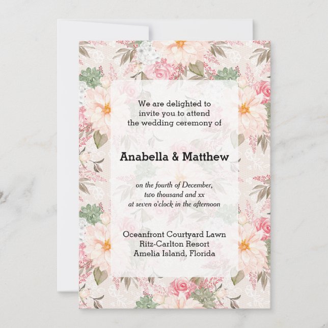 Invitación Boda floral de bonito (Anverso)