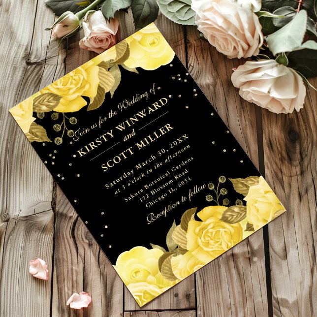 Invitación Boda floral de borde amarillo de rosas (Subido por el creador)