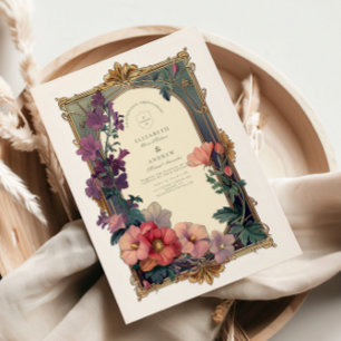 Invitación Boda floral de borde barroco Art Nouveau