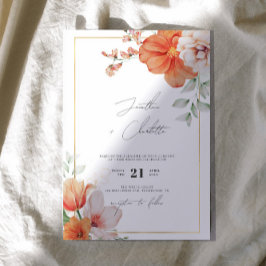 Invitación Boda floral de borde de arena dorada