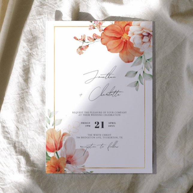 Invitación Boda floral de borde de arena dorada (Subido por el creador)