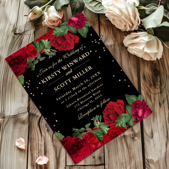 Invitación Boda floral de borde de rosas rojas (Subido por el creador)