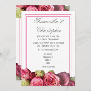 Invitación Boda floral de borde rosa de rosa