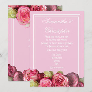 Invitación boda floral de borde rosa Rosa