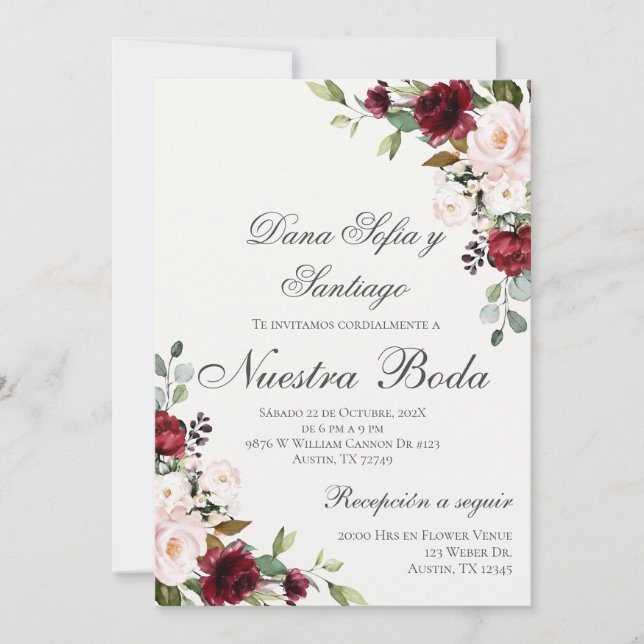 Invitación Boda floral de Borgoña