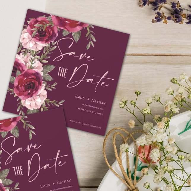 Invitación Boda floral de borgoña bonito (Subido por el creador)