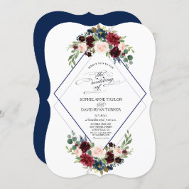 Invitación Boda floral de Borgoña de la Marina Geométrica Mod