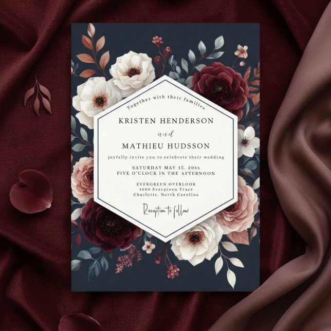 Invitación Boda Floral de Borgoña en Flor (Subido por el creador)
