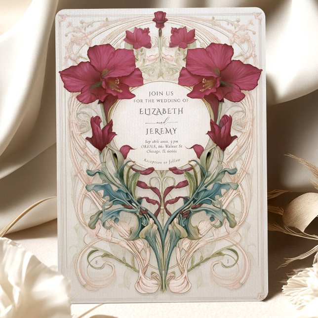Invitación Boda floral de Borgoña Real Victoriano (Subido por el creador)