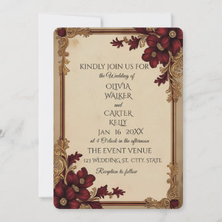 Invitación Boda Floral de Borgoña Vintage